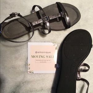 dark silver faux snakeskin Nine West sandals